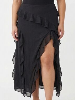 NWOT Future Collective x Jenee Naylor Black Ruffle Asymmetrical Maxi Skirt